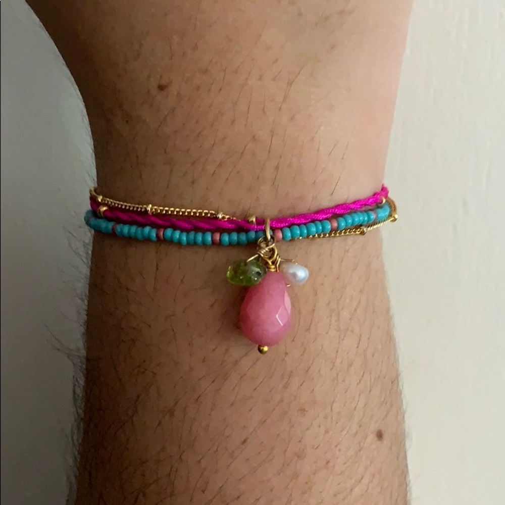 Alvaro Avila MultLayer Bracelet w/ SP Stones Pink